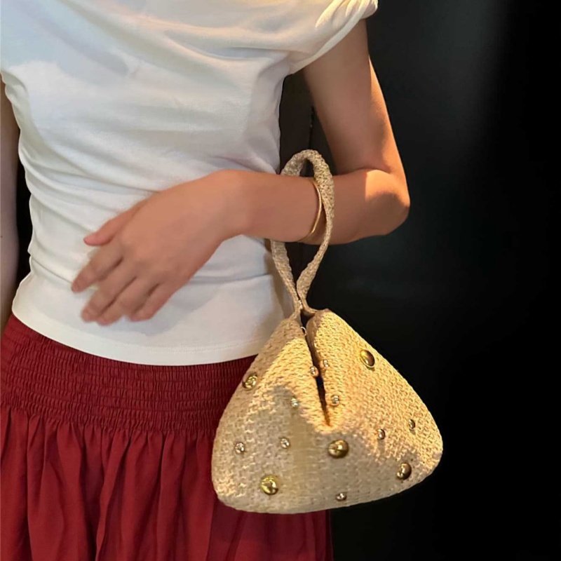 Women'S Raffia Bags - Borsa a tracolla triangolare in paglia