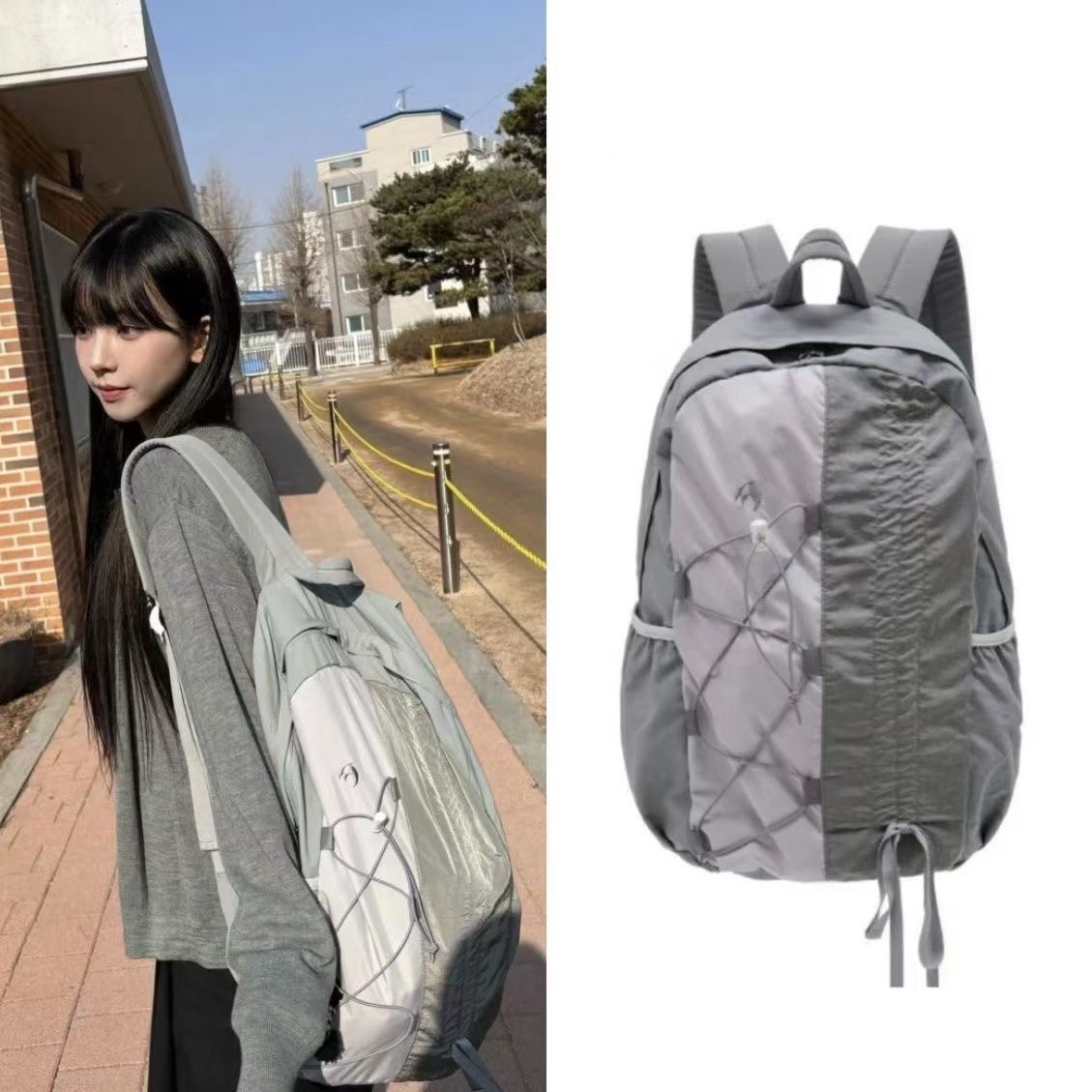 Women Bags Grey - Zaino in nylon patchwork Borsa da